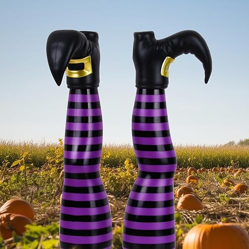 FunewToy Patas de bruja de Halloween para decoración de patio, patas de bruja verticales de 17 pulgadas, sin miedo al viento y la lluvia, pata en