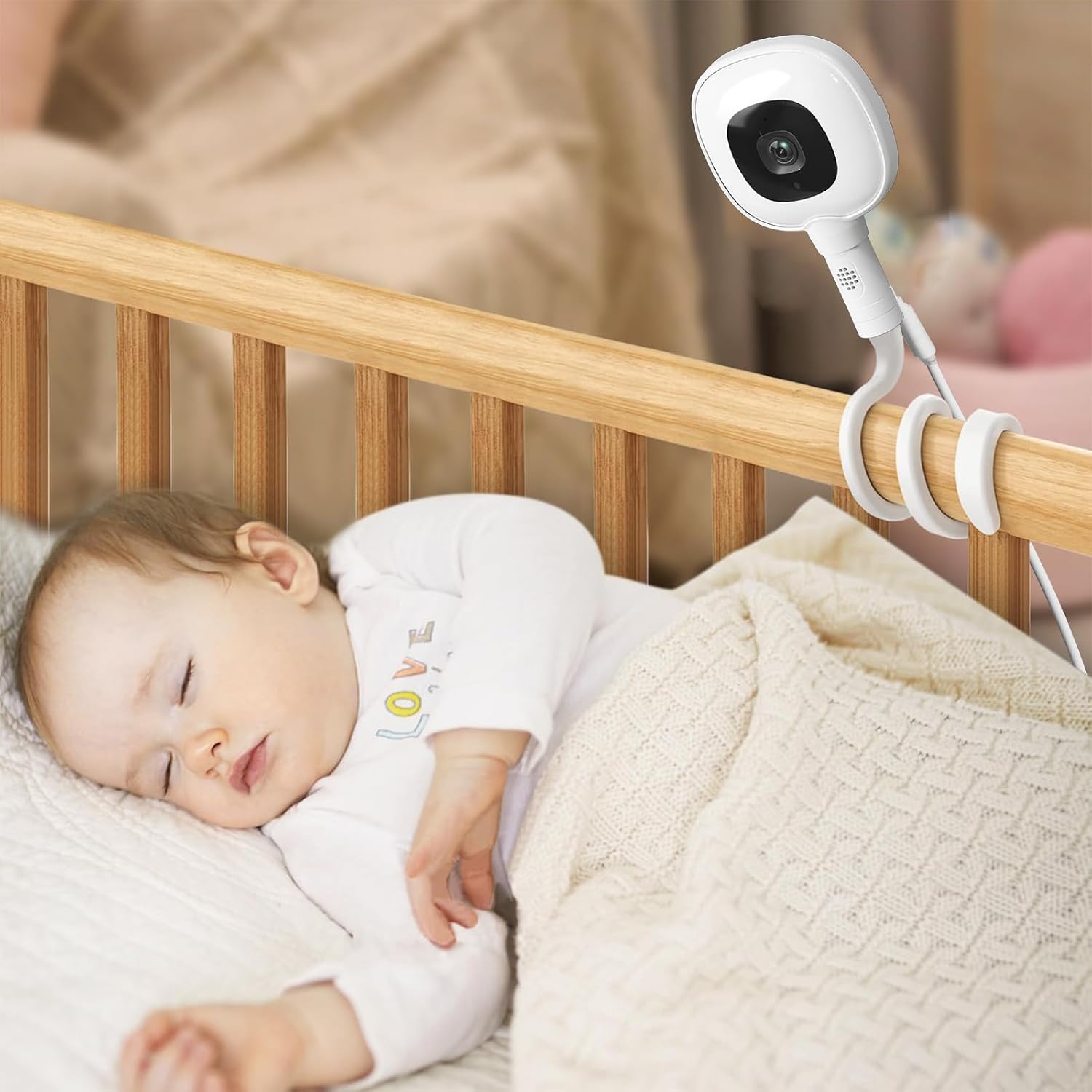 Flex Baby Monitor Charger Mount for Nanit Pro Baby Monitor with Type-C Port and 10FT Power Cable, Fully Enclosed Housing Crib Camera Mount, Temperature and Humidity Display(Camera Not Included)