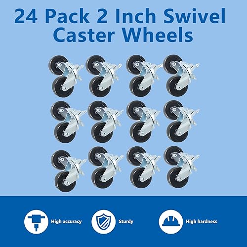 Miniatura 7 de WFLNHB Paquete de 24 ruedas giratorias de 2 pulgadas, base de goma con placa superior y rodamiento, ajuste resistente para mesas de té, estantes de