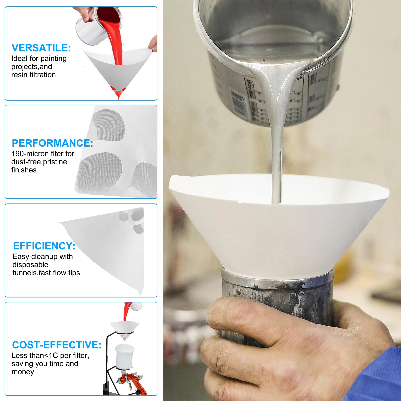 HENGBIRD Lacksiebe 50 Stück - Nylon Filter Für Autolack, Mikron Filter Trichter 15,5cm