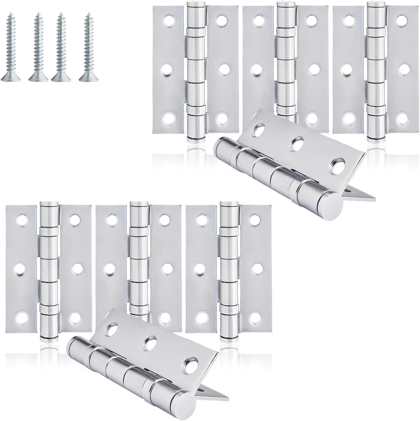 XFORT 3 Inch (75mm) Ball Bearing Door Hinges in Polished Chrome, Internal Door Hinges for Wooden Doors - 8 Pack