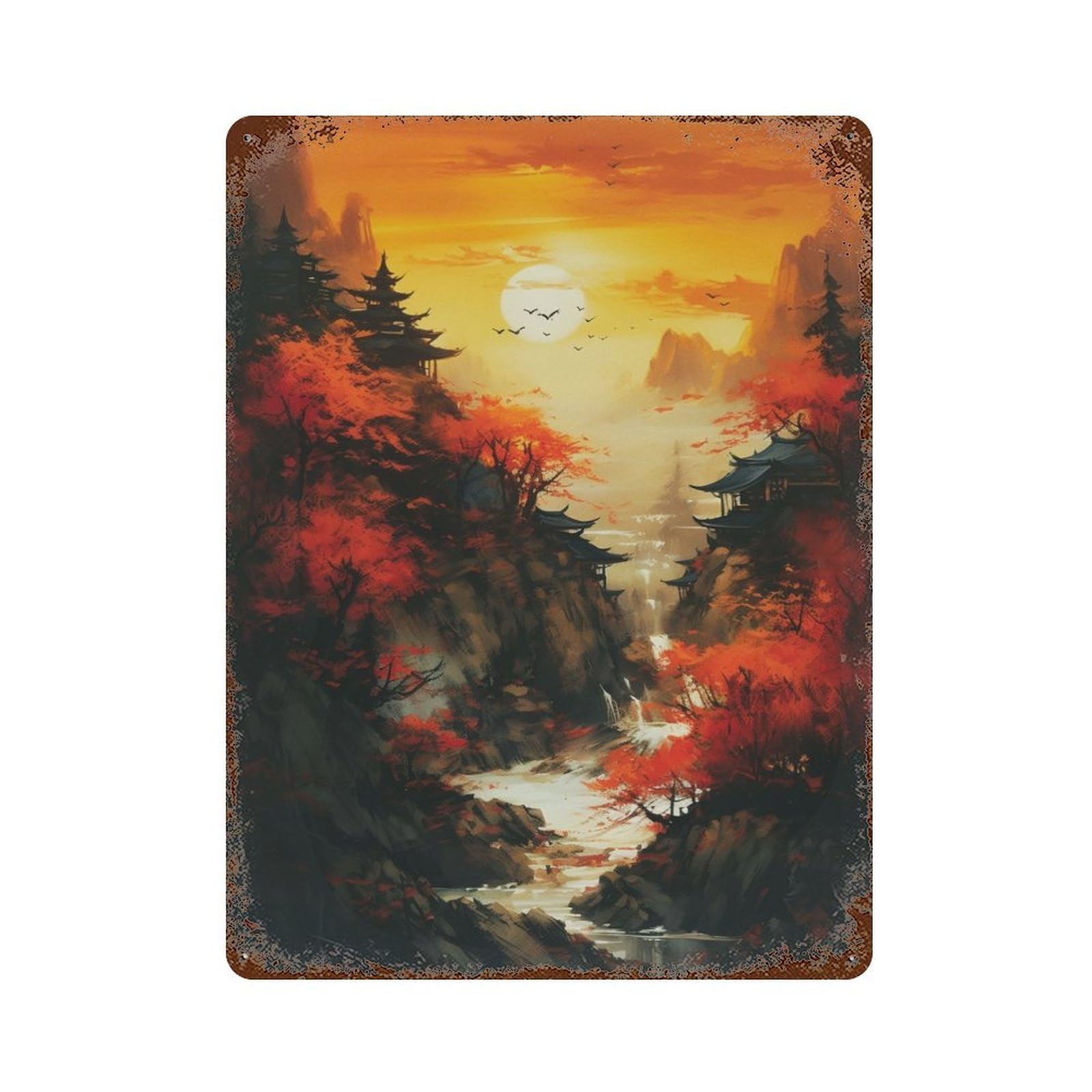 Garage Style Beautiful Sunset Rusty Metal Tin Sign 15.7"x11.8", Farmhouse Wall Decor for Bar And Workshop