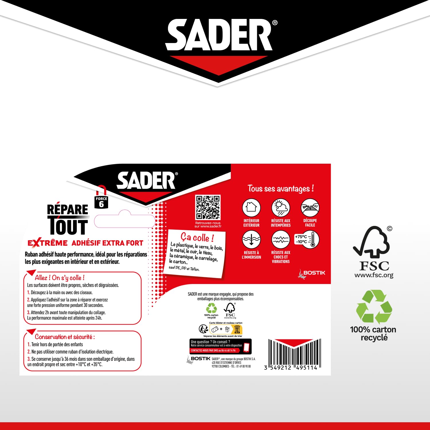 SADER Repare Tout Extrême Noir Adhésif Extra Fort 20m x 50mm