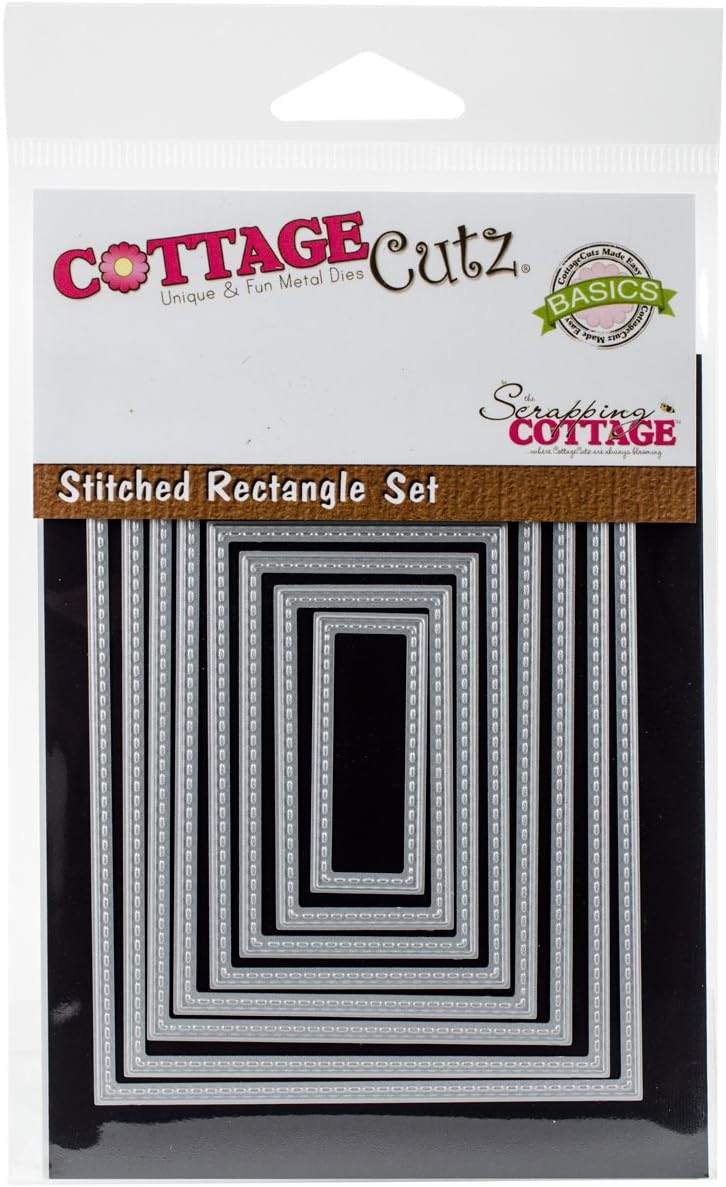 CottageCutz CCB-011 Basics Dies (8 Pack), 6 to 4.25, Stitched Rectangle, Grey