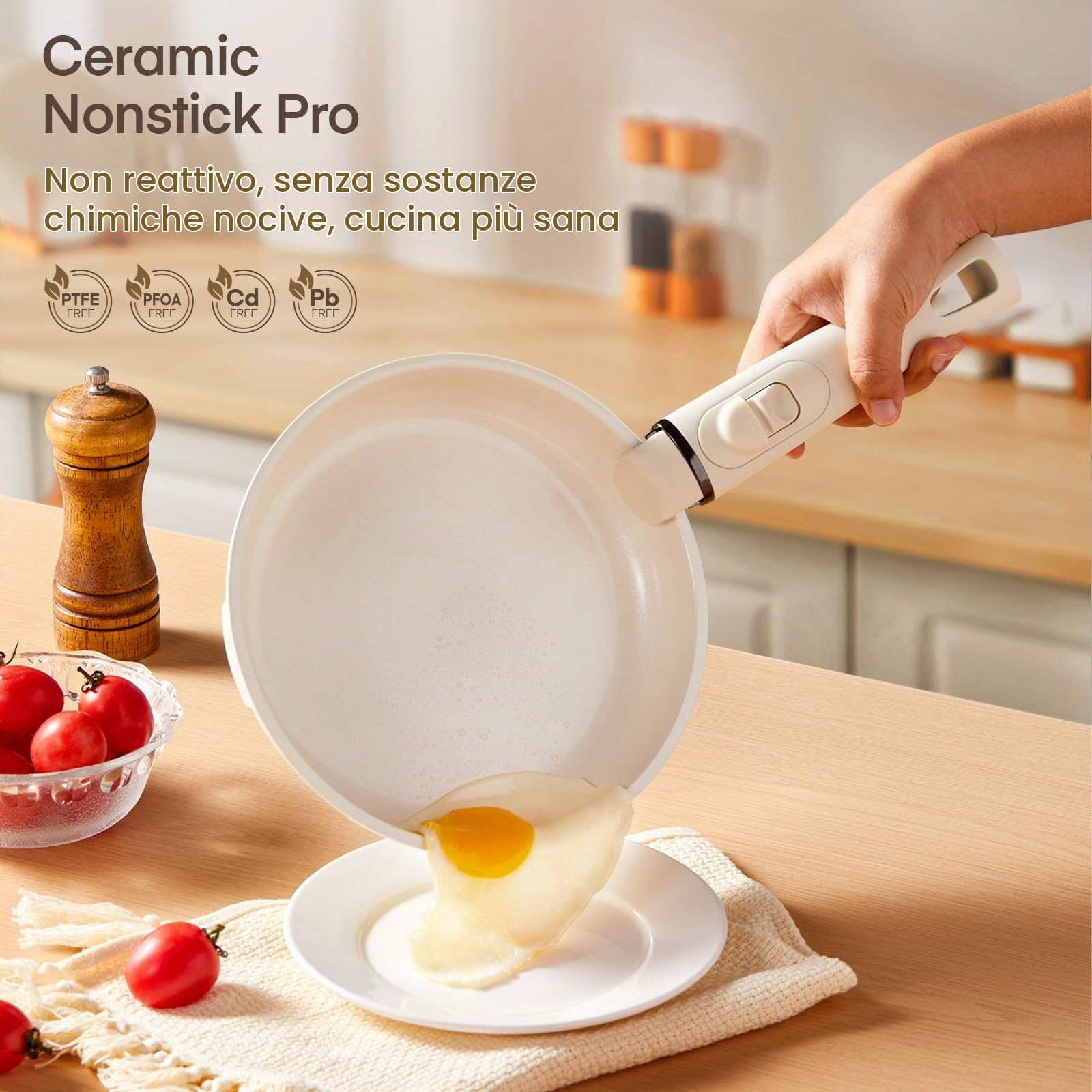 FOHERE Set di pentole e padelle antiaderenti in ceramica con 2 manici rimovibili, set da 16 pentole a induzione con coperchio per tutti i piani cottura, forno e frigorifero