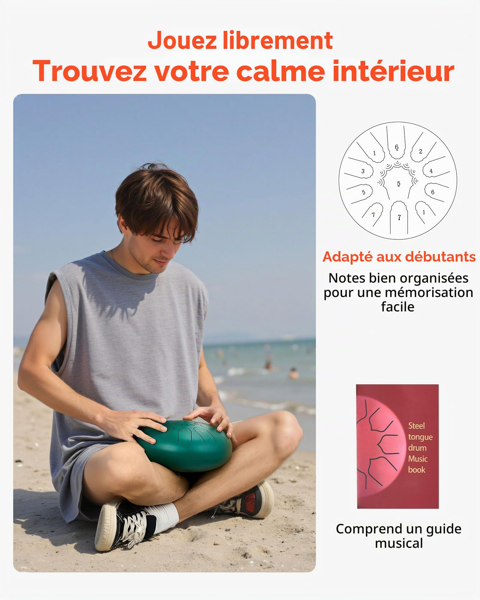 VEVOR Tambour à Langue en Acier 25,4 cm 11 Notes Tambour de Pluie Do Majeur avec Livre de Partitions et Mailloches Instrument de Percussion pour Méditation Yoga Éducation Initiation Musique, Vert
