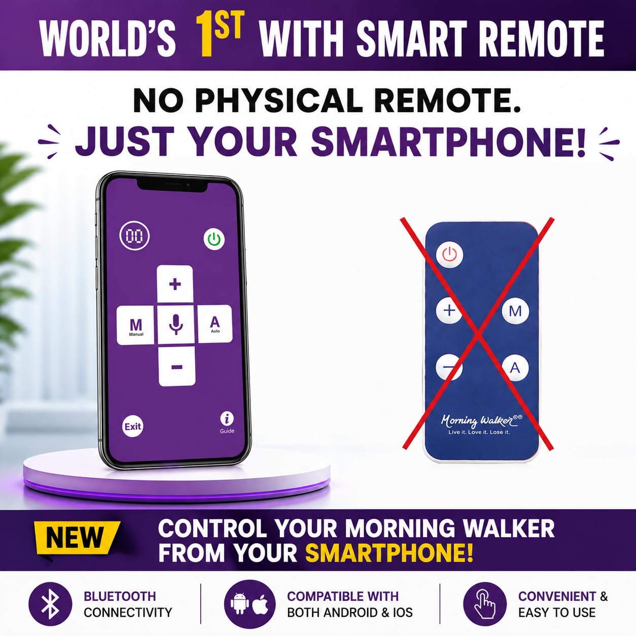The Original MORNING WALKER with Smart Control & Voice Command, Ideal for Home Exercise, Medically Endorsed, Durable 50W Motor, Operates with Mobile phone, NO SEPARATE REMOTE CONTROLLER NEEDED 1