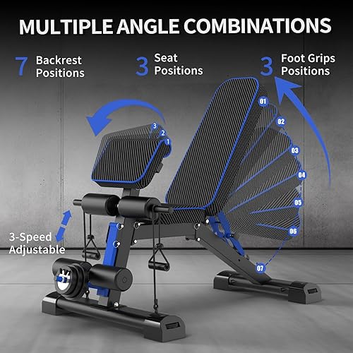 Miniatura 2 de Banco de pesas ajustable banco de entrenamiento plegable, ideal para entrenamiento de fuerza de cuerpo completo, inclinación, banco plano de