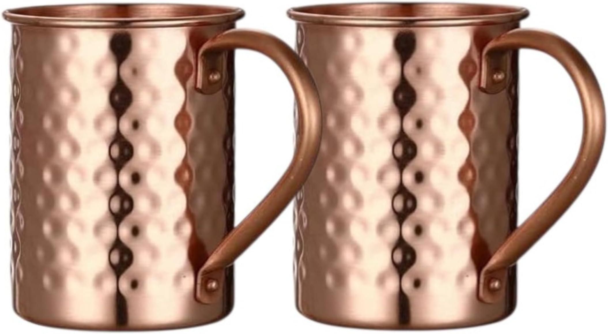 Pure Copper Hammered Moscow Mule Mugs – Set of 2, 16 oz (473 ml), Handmade Thick Copper Cups for Mocktails & Beer, Raw Copper Interior
