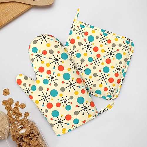Miniatura 7 de Mid Century Fifties - Juego de 2 manoplas de horno y agarraderas de silicona resistentes al calor, guantes antideslizantes, decoración de cocina