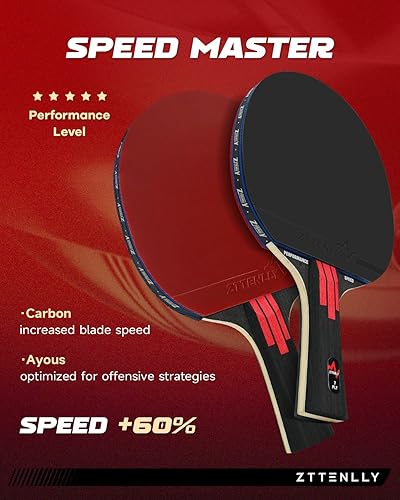 Miniatura 3 de Ping Pong Paddle with Carbon Technology Performance-Series,7-ply Finest Blade, Expert Speed/Edge/Balance, Thicker Protector Case Table Tennis