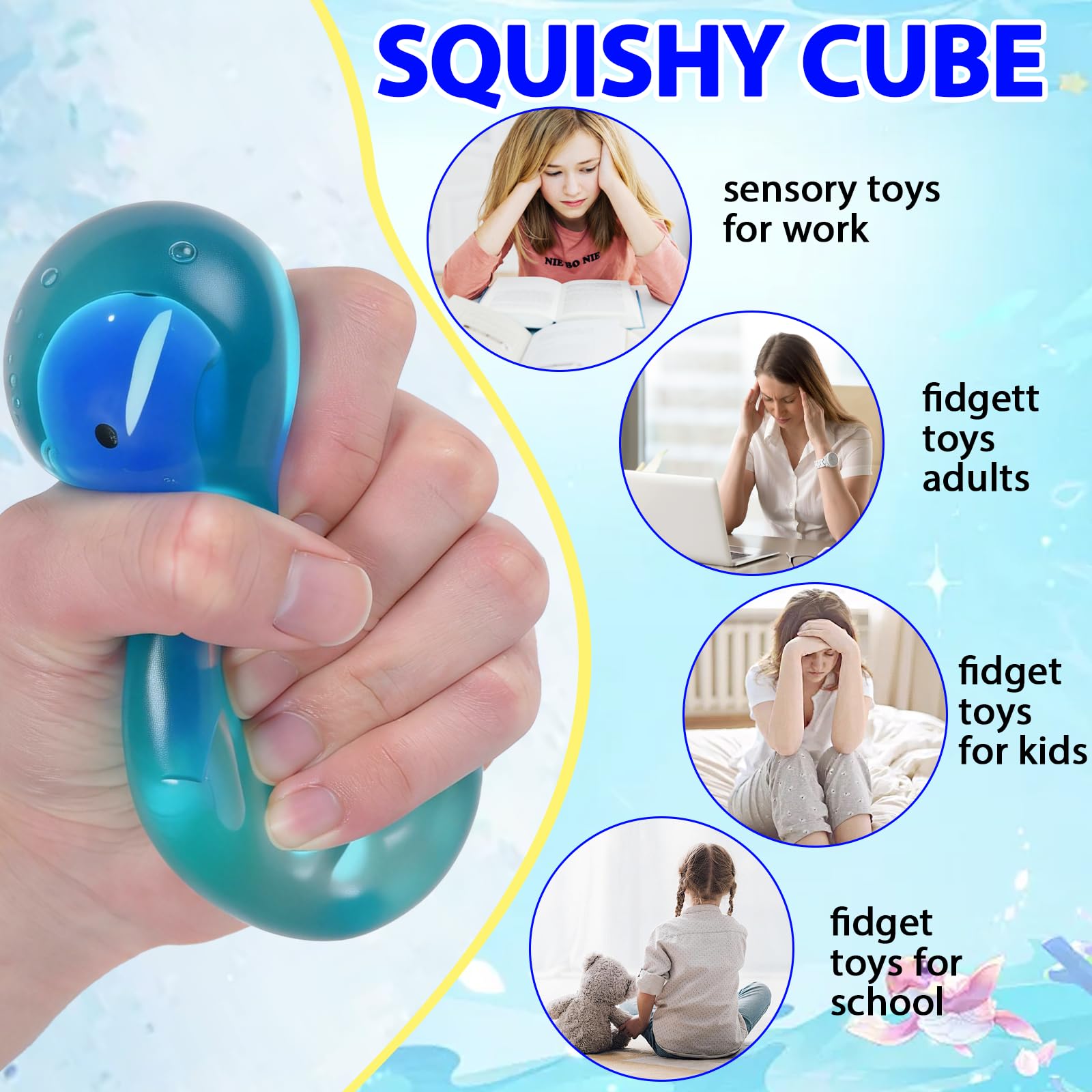 Copfeqyr Glow in the Dark Ice Cube Squishy Fidget Toys, 5.5 cm Soft Stress Cube for Kids & Adults - Image 4