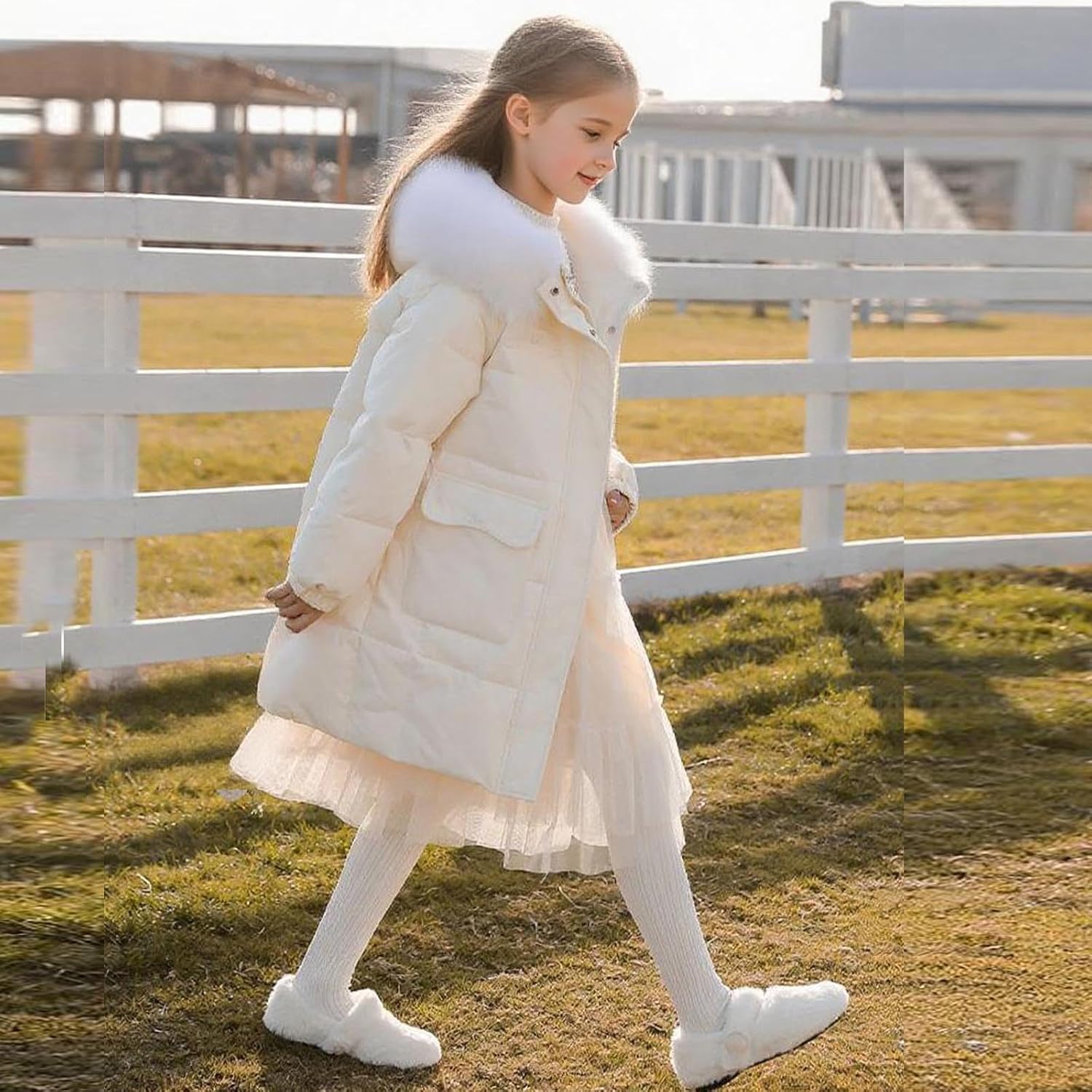 Girls' Long Winter Coats Quilted Warm Cotton Jacket Thicken Puffer Hooded Jacket Down Coat Size 3-15 Years