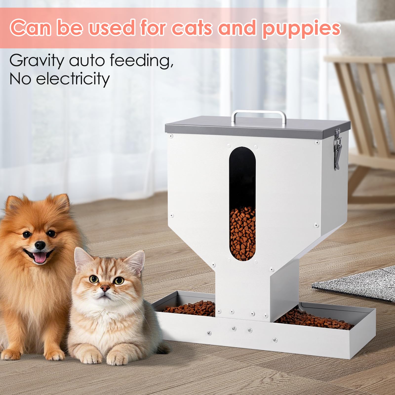Comedero automático para gatos para 2 gatos, 12 L, doble estación de alimentación para mascotas, dispensador automático de alimentos secos para mascotas, gatos y perros