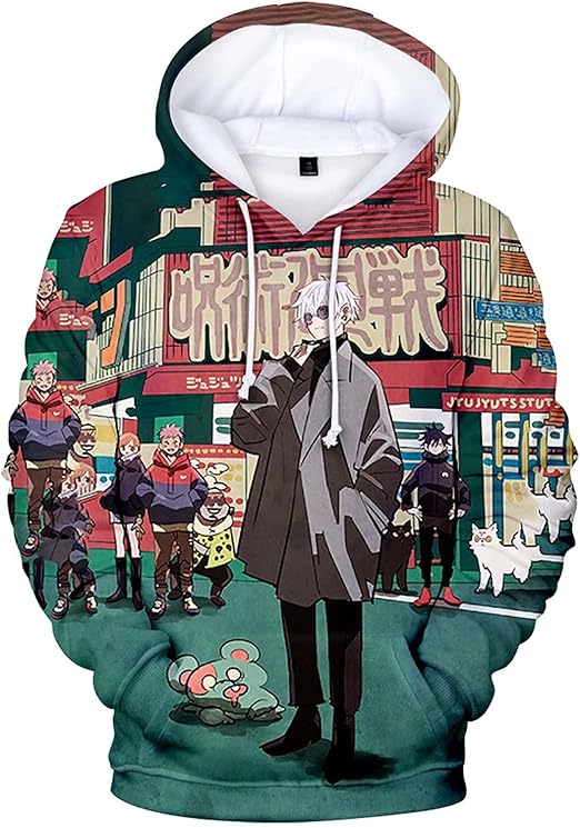 Fennn Unsiex Jujutsu Kaisen Anime Print Hoodie Gojo Satoru Inumaki Toge