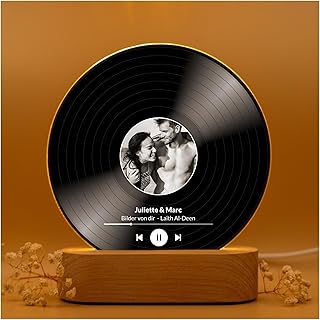 Geschenkfreude personalisiertes Song Cover Glas Bild mit Foto - LED Acrylglas Fotogeschenk mit eignem Bild in Schallplatten Optik - Valentinstagsgeschenk für Ihn und Sie - Geschenk für Paare