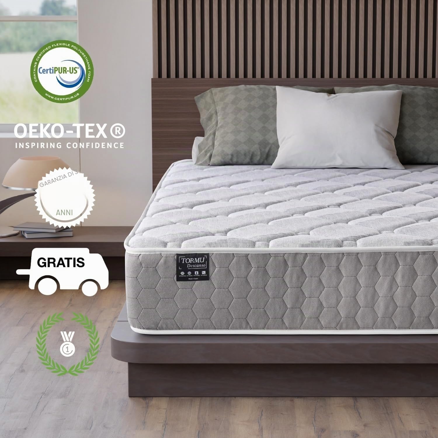 Materasso Matrimoniale 200x200 Premium Rigido Memory Foam Ortopedico 7 Zone – 28 cm Spessore Alto – Alta Durata – Sollievo dal Mal di Schiena – Antiacaro & Ipoallergenico – Certificato OEKO-TEX.