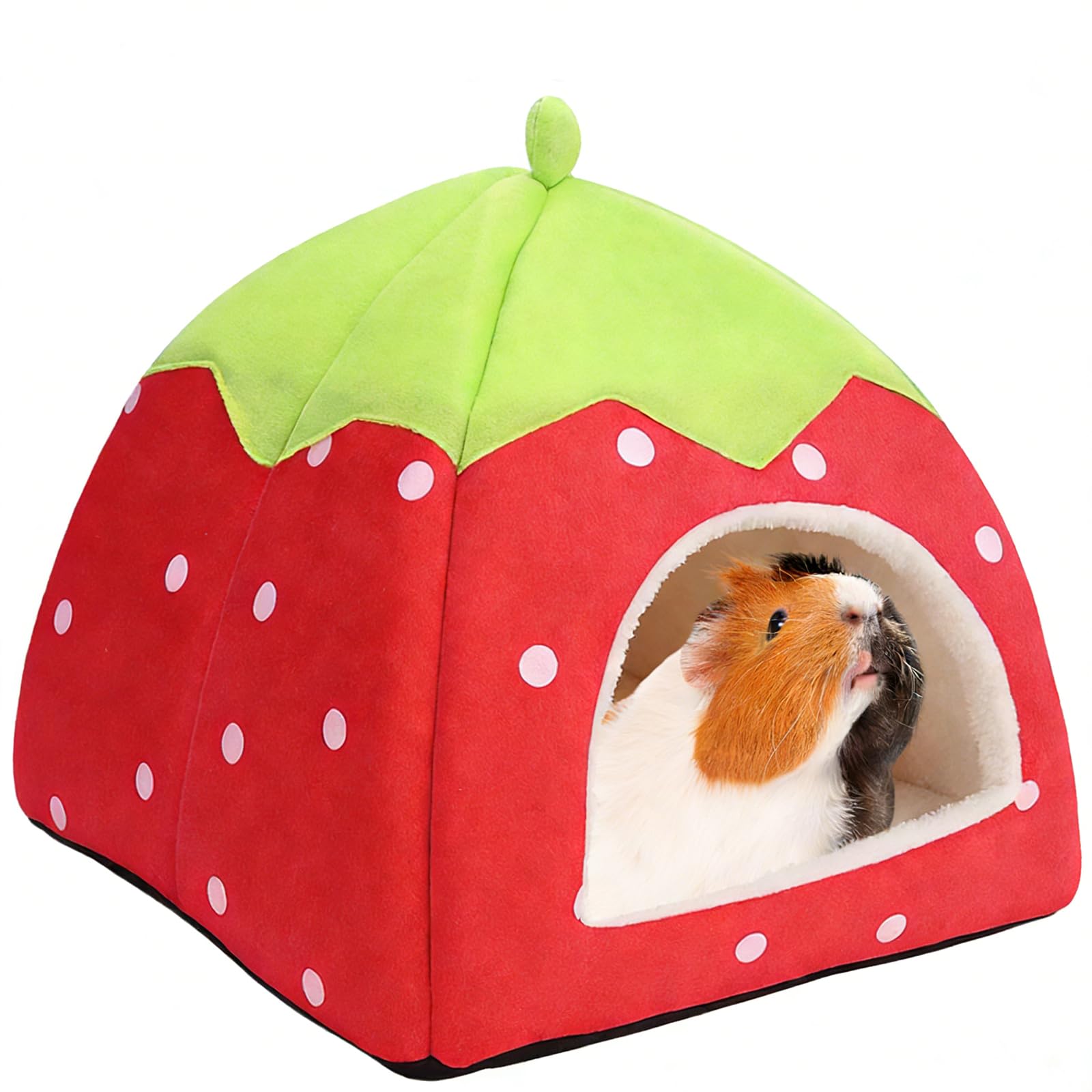 Cute Strawberry Guinea Pig Bed & Guinea Pig House - Adorable Small Animal Warm Nest for Hamsters, Rabbits, Hedgehogs | Cozy Guinea Pig Hideout, Soft Plush Sleeping Guinea Pig Hide, Removable Pad