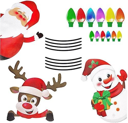 Fogfar Juego de 23 calcomanías reflectantes de Navidad para automóvil, bombillas reflectantes para decoración de automóvil con líneas, para fiestas