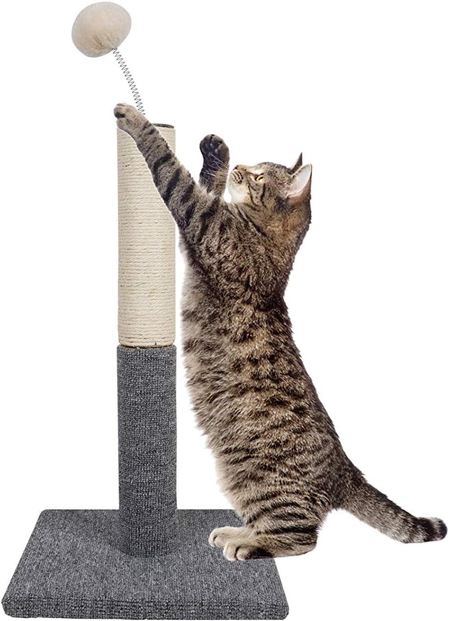 Dimaka 67cm Tall Cat Scratching Post, Natural Sisal Scratch Pole, Stable Carpet Base and Toy Ball on Top for Cats