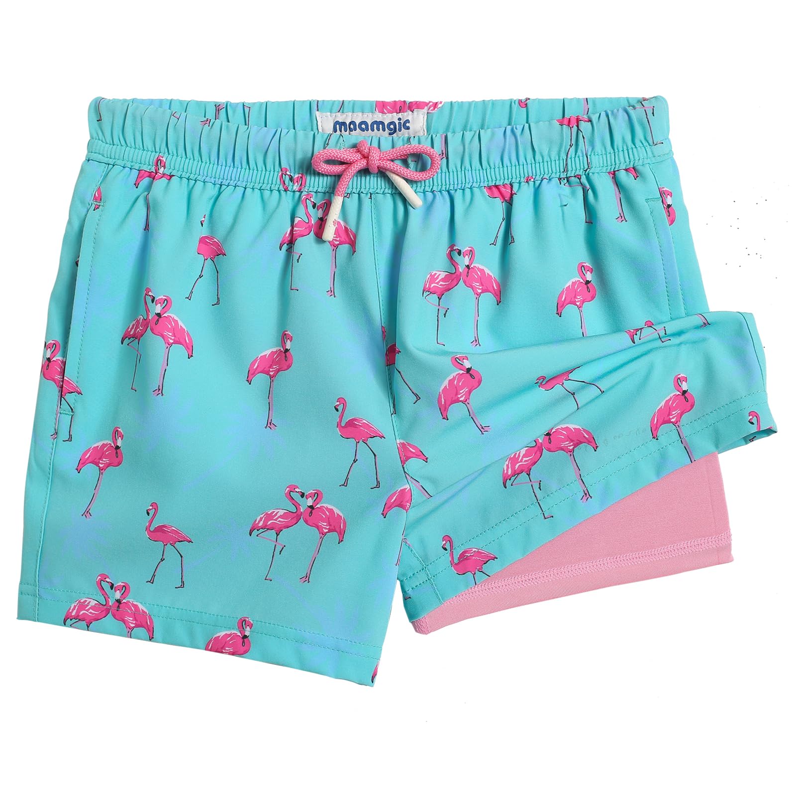 maamgic Badehose für Herren, Badeshorts, Strandshorts, schnelltrocknend, für den Urlaub, Blaue Flamingos, 8 Años