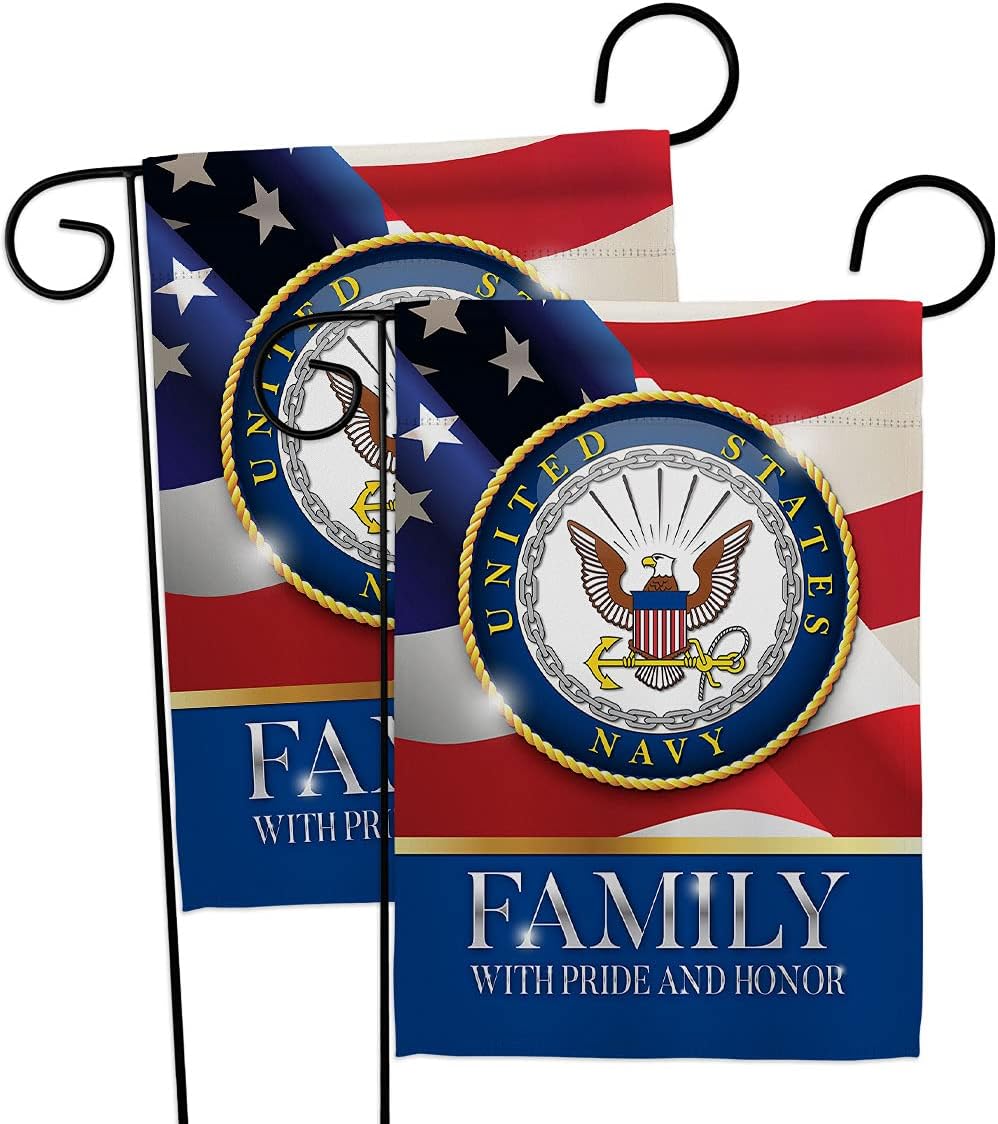US Navy Family Honor Garden Flag - 2pcs Pack Armed Forces USN Seabee United State American Military Veteran Retire Official - House Banner Small Yard Gift Double-Sided Made In USA 13 X 18.5