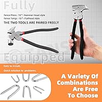 Vista 5 de Tanstic 151 grapas de alambre de 0.787 in, 1.181 in, 1.575 in, alicates de esgrima con cabeza de martillo, herramientas de cerca, grapas de alambre