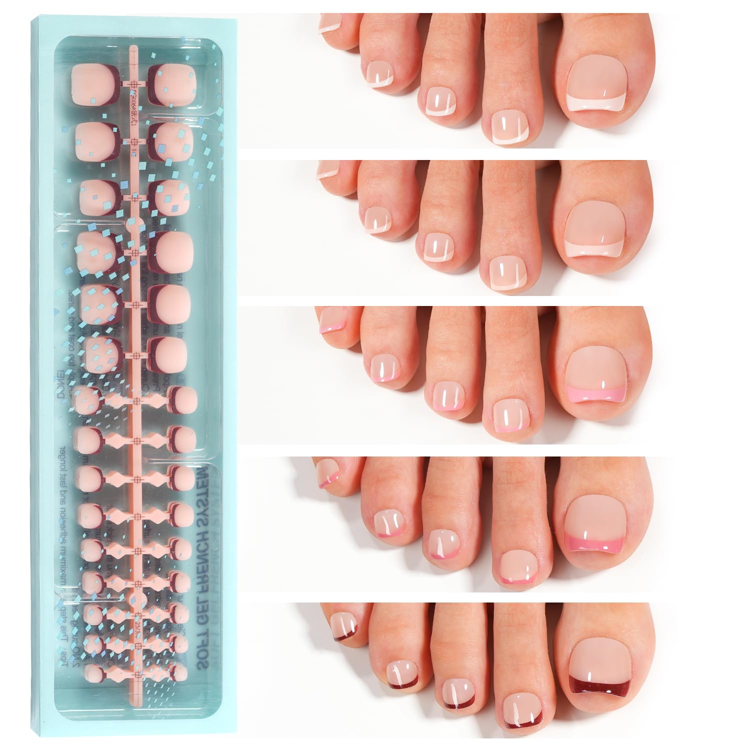 Vansiho French Tips Press on Toenails Short, Toenail Press on Square for Women, Soft Gel Fake Toenails, Acrylic Nails Soak off Toenail Home DIY 15