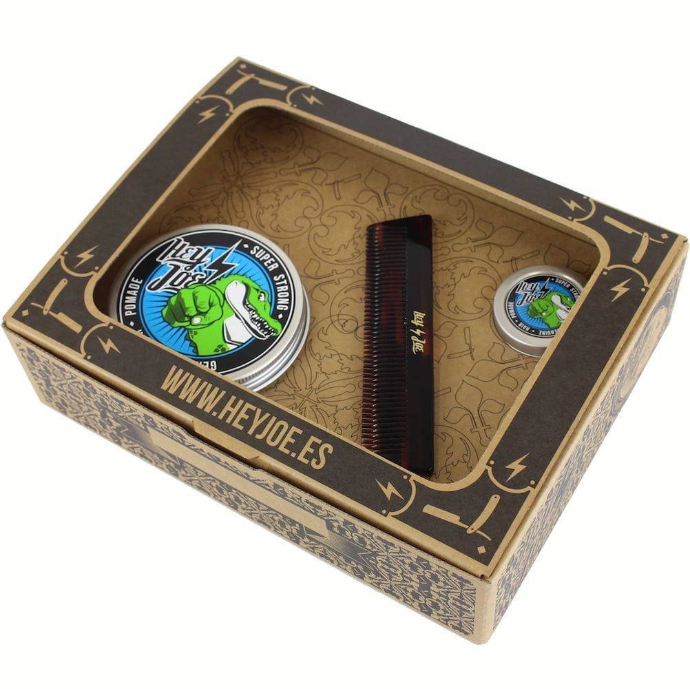 HEY JOE - Pomade Survival Kit SUPER STRONG | Kit pomada EXTRA FUERTE contiene la pomada 100 ml., 15 ml. y nuestro peine de bolsillo hecho a mano