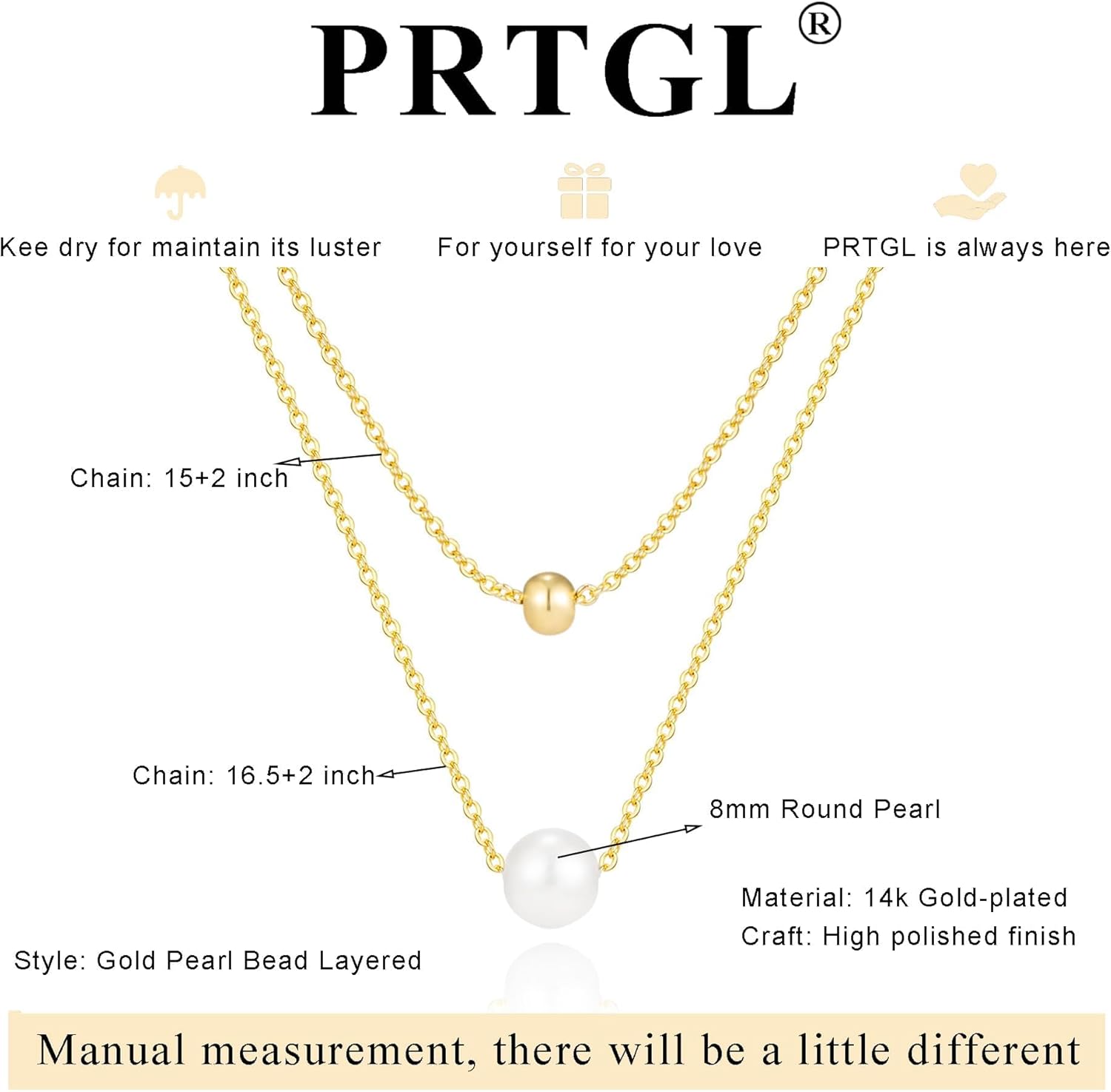 Pearl Necklace: 14K Gold-Plated/White Gold-plated Pearl Necklace for Women 16.5” + 2” - Image 6