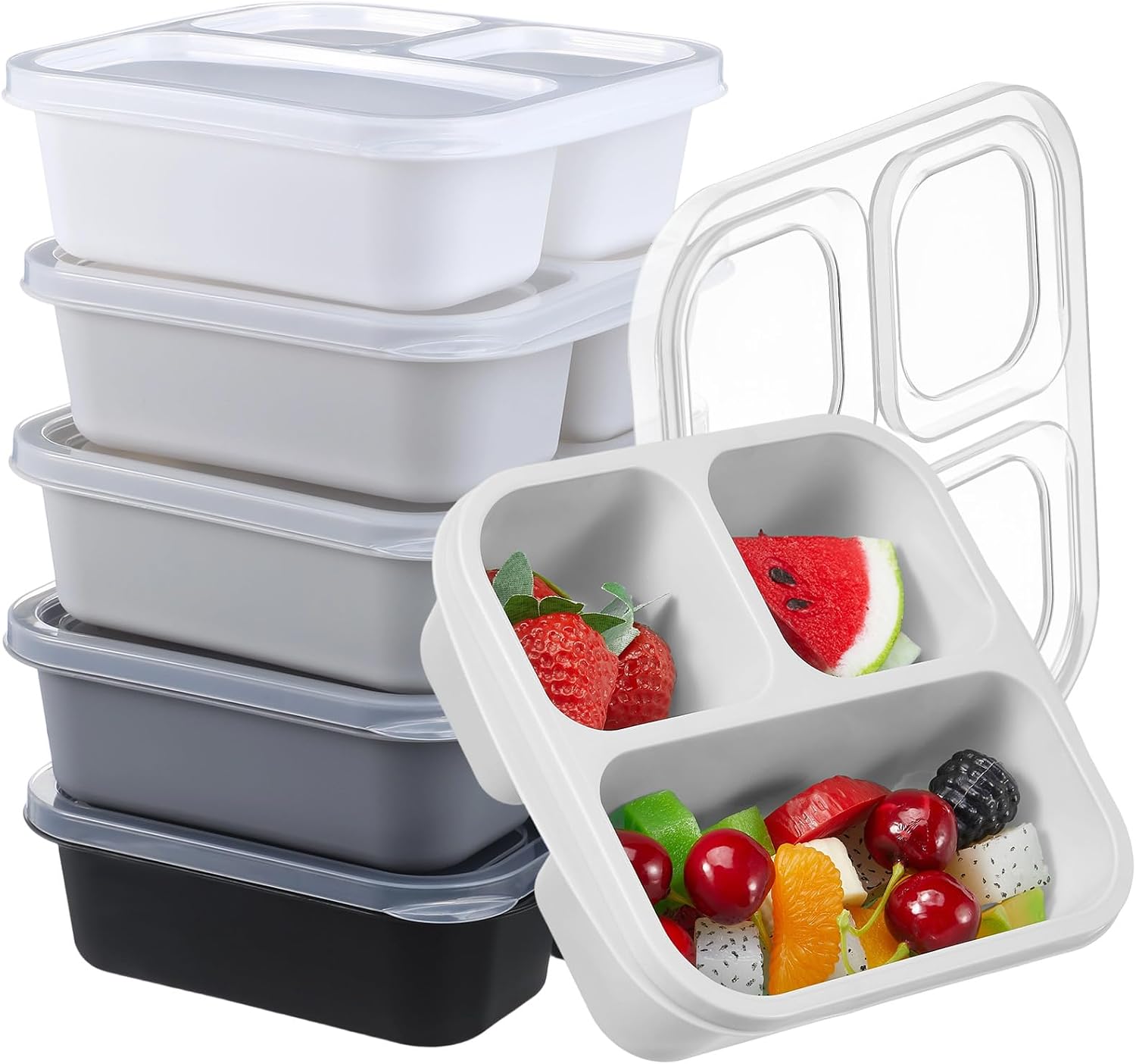 Honeydak 5 Pack Snack Containers Bento Box with Lid,Black and White Ombre