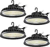 Vista 9 de UFO - Luz LED de alta bahía de 100 W, luces LED de alta bahía de 14,000LM, 0-10 V, regulable, cable de 6 pies con enchufe estadounidense, gancho
