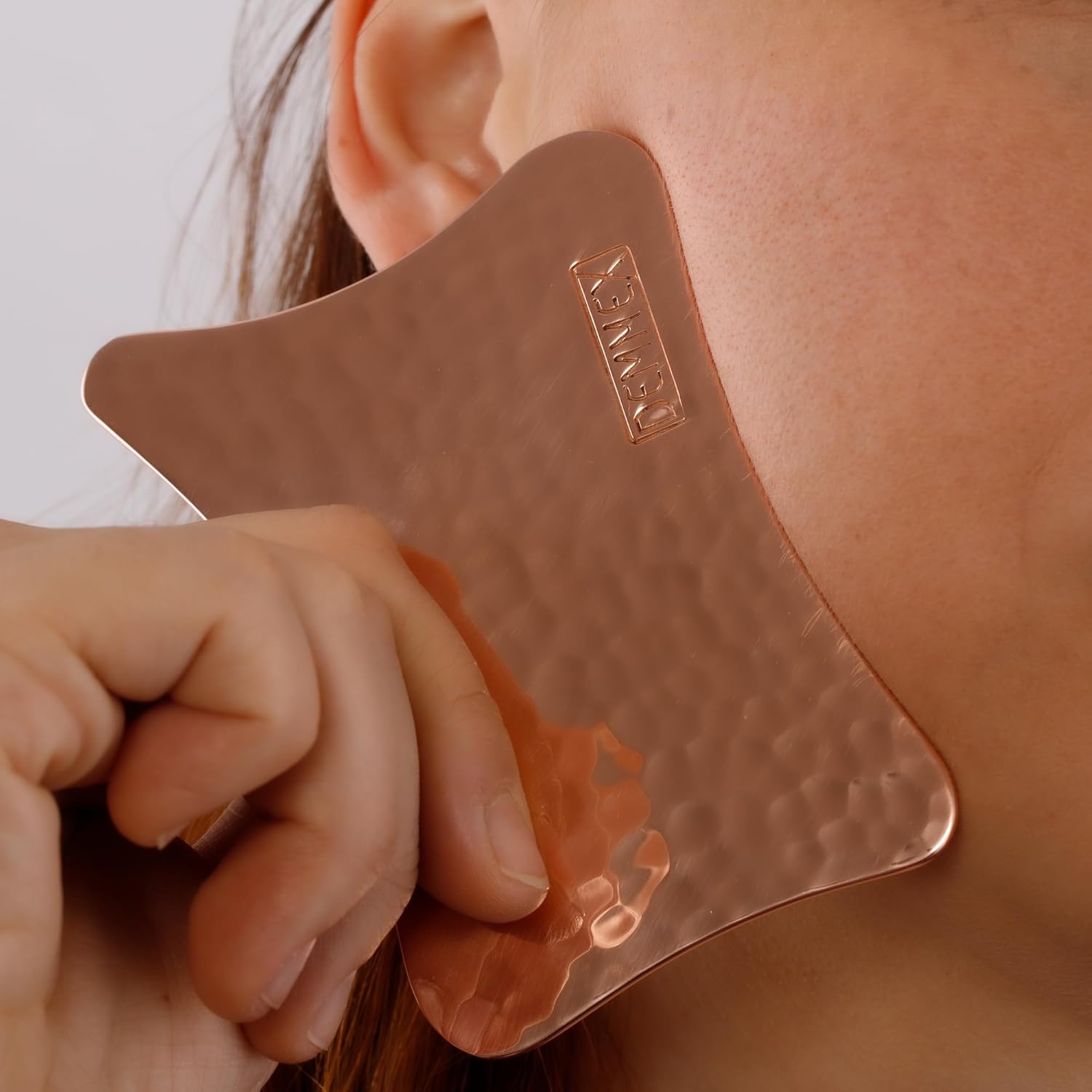 DEMMEX Pure Copper Face Massager, Gua Sha Facial Massage Tool, Dead Skin Scraper, 2mm Thick 100% Pure Uncoated Copper, Improve Blood Flow for Dark Circles, Remove Dead Skin, Handmade (Hammered)