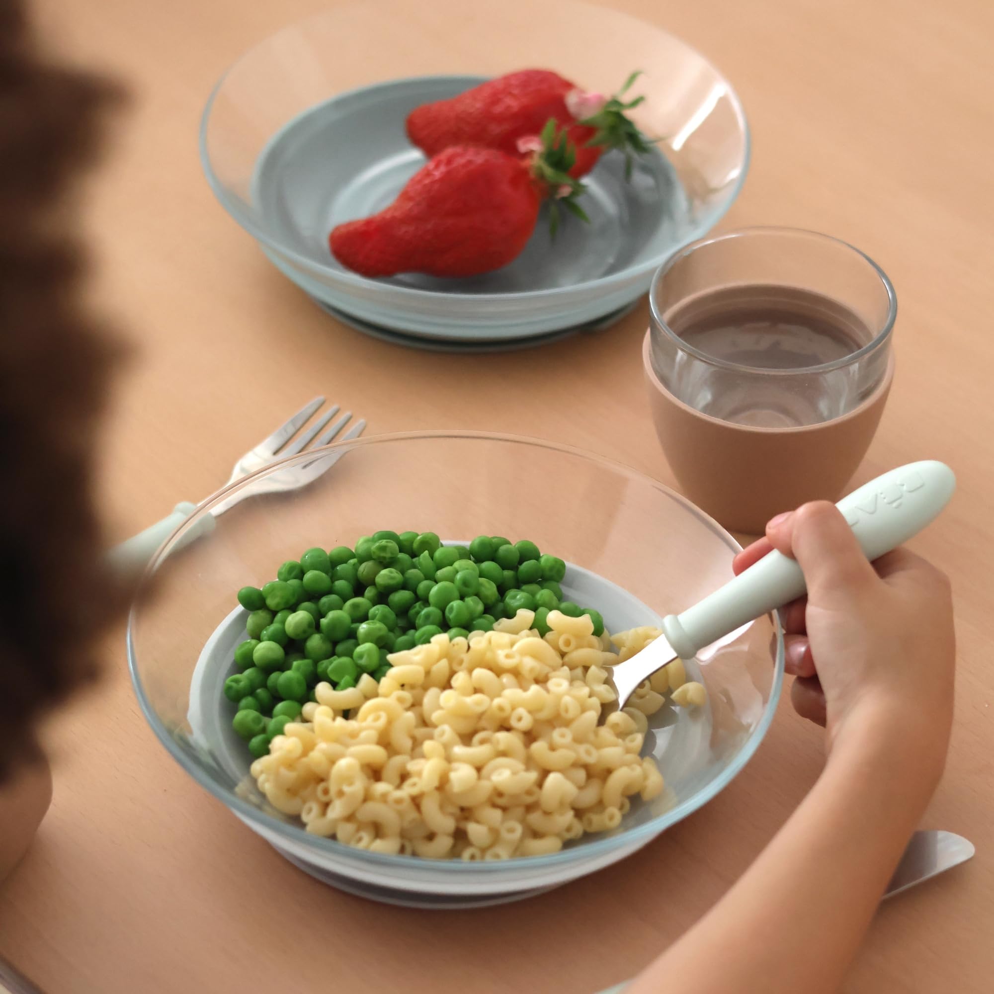 BÉABA x DURALEX, Set Bebé y Niño, 3 Platos de Vidrio Templado con Ventosas, Resistente, Saludable, Duradero y Fabricado en Francia, Misty Green