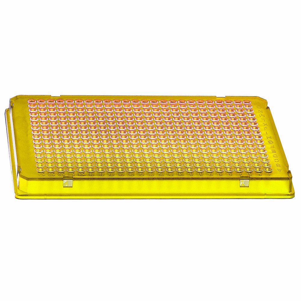 Axygen PCR-384-Y Full Skirt 384-Well x 40 microliter PCR Microplate With Double Notch, Yellow PP, RNase/DNase-Free, Non-Sterile (1 Case: 10 Plates/Unit; 5 Units/Case)