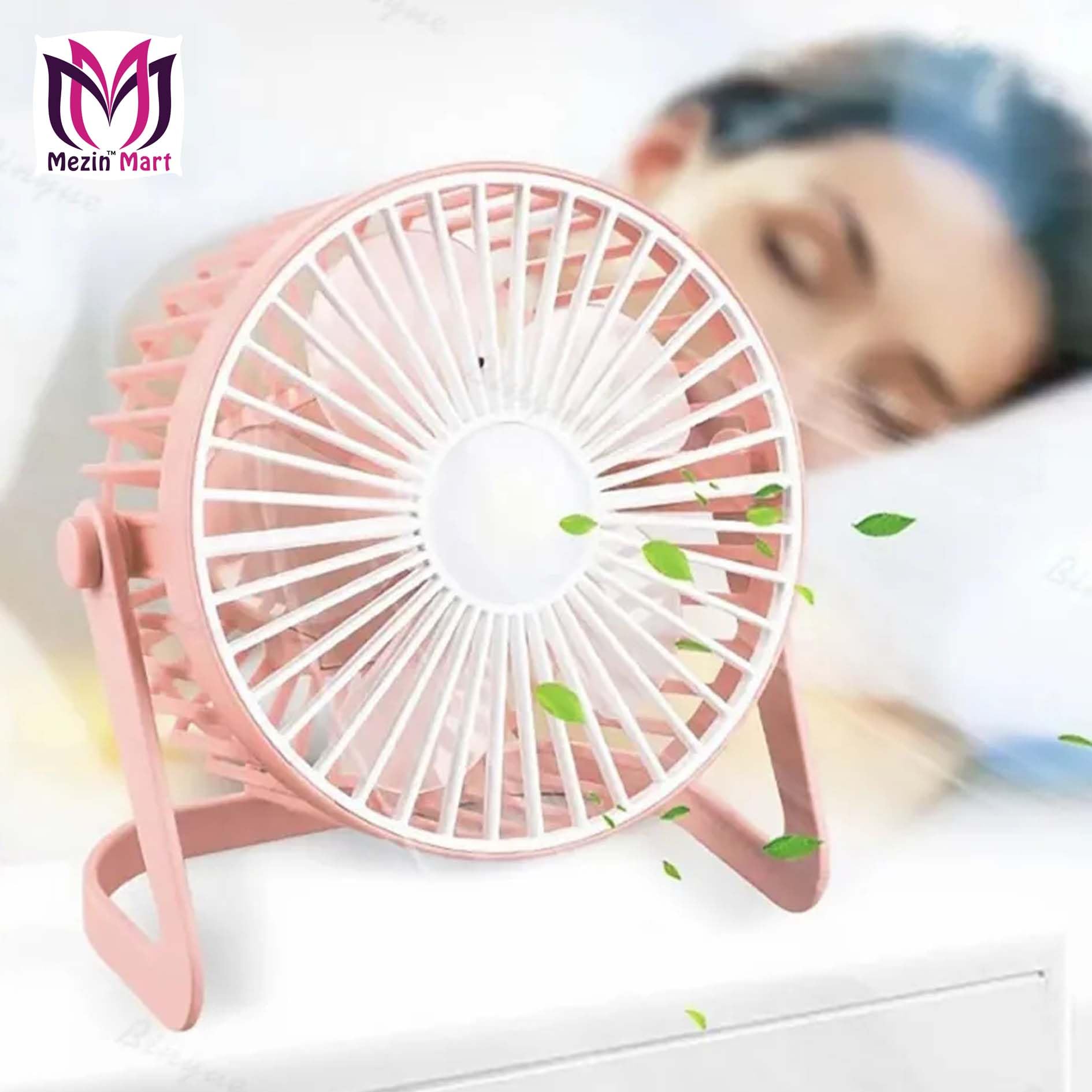 Mezin Mini Portable Fan with LED Light - Rechargeable & USB -5