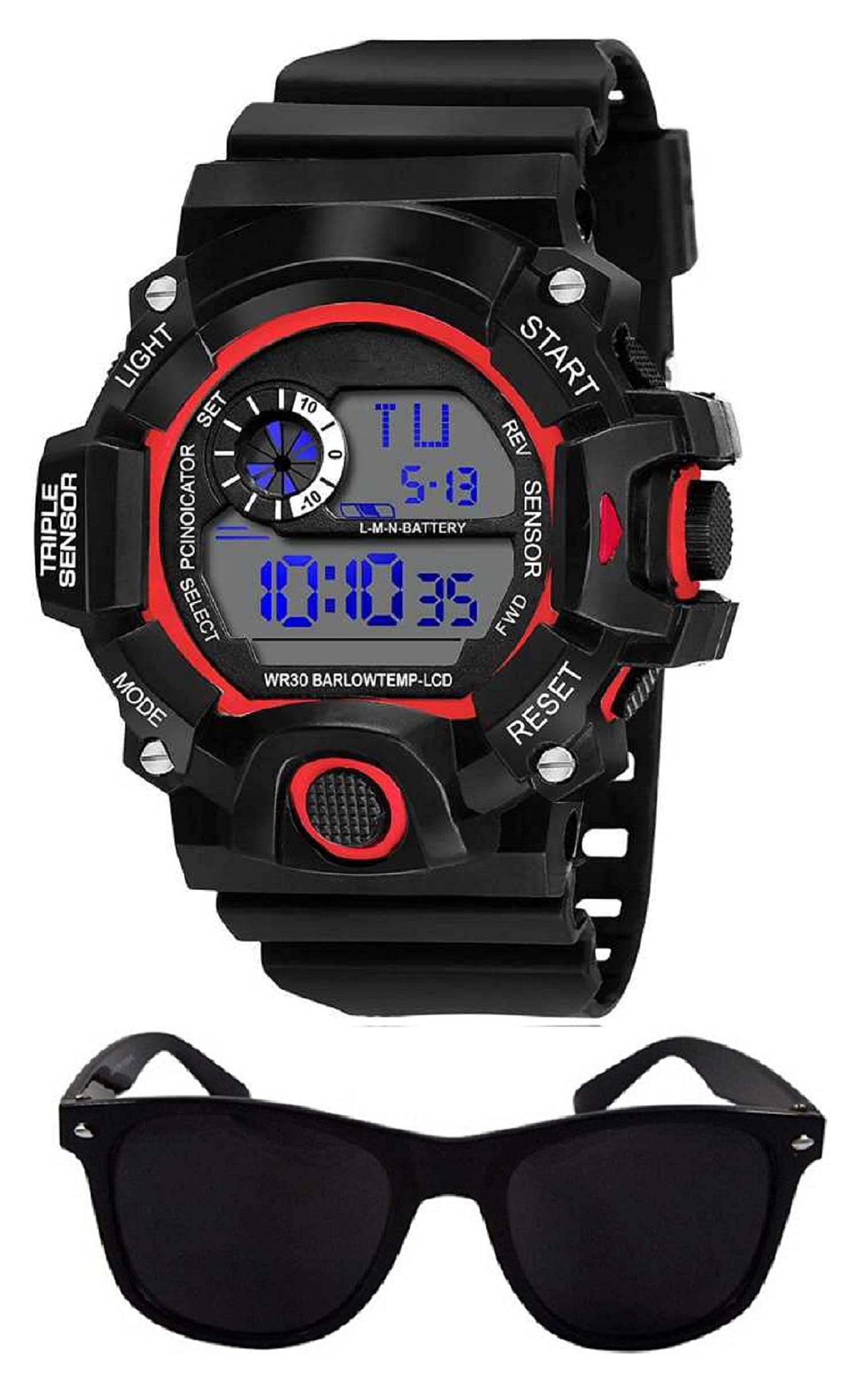 ZUPERIA Black Strap Multifunctional Digital Watch with Black Sunglasses for Boys & Men (B098K1HJ7J) Amazon Price History, Amazon Price Tracker