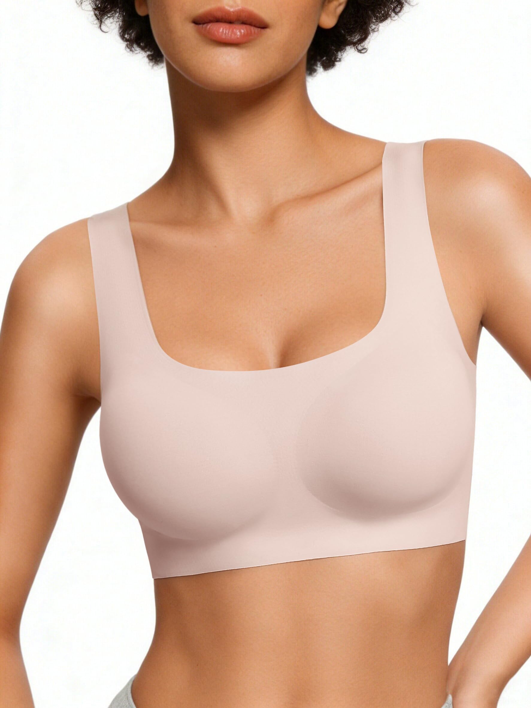 Women's Comfy Pullover Wireless Bra Seamless Bralettes No Underwire T Shirt Wirefree Wide Straps Sleep Everyday Bras Pink
