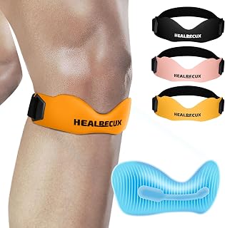 Silicone Patellar Tendon Support Strap, Adjustable Non-Slip Patella Band Stabilizer Knee Brace for Jumpers Knee, Tendonitis, Basketball, Volleyball, Squats, Orange
