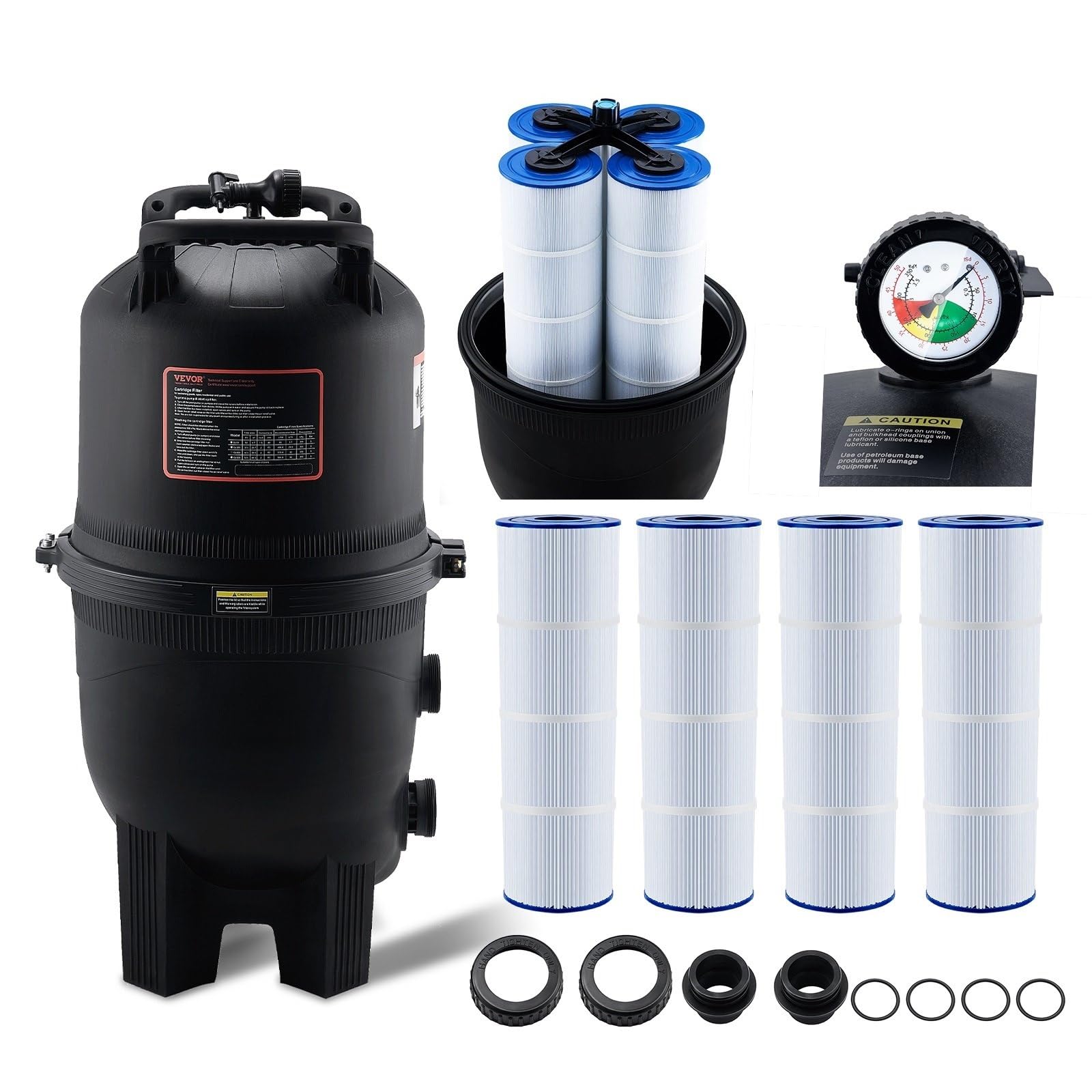 VEVOR Filtro de Piscina de Cartucho m² Filtro de Piscina Enterrada Sistema de Filtración de Piscina sobre el Suelo con Filtro Mejorado a Prueba de Fugas para Jacuzzi, SPA, Piscina Inflable