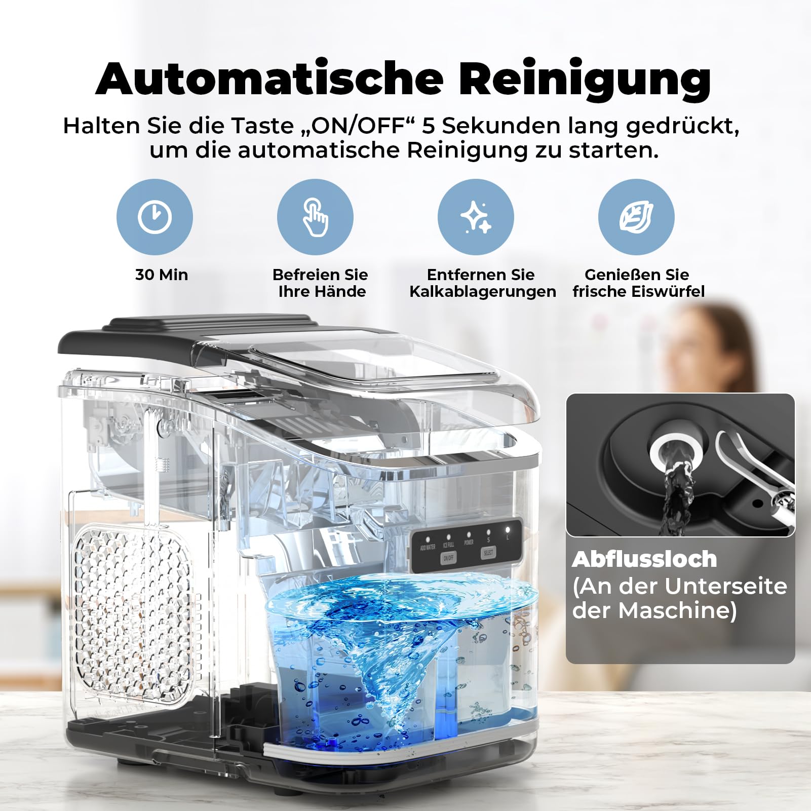 Eiswürfelmaschine, Acmeenjoy Eiswürfelbereiter Ice Maker 9 Eiswürfel in 6-8 Minuten, 12 KG in 24 H, Selbstreinigende Eiswürfelmaschine Kleine für Küche, Büro, Bar und Party