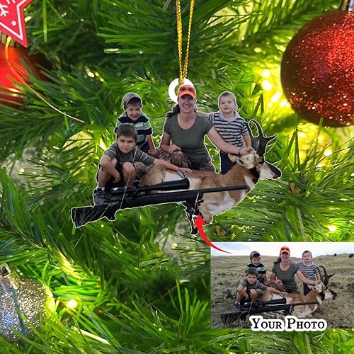 Miniatura 2 de LOVELYPOD Adorno fotográfico personalizado,Árbol de adorno de Navidad personalizado, Adorno de forma plana 2D de foto personalizada, Caza foto