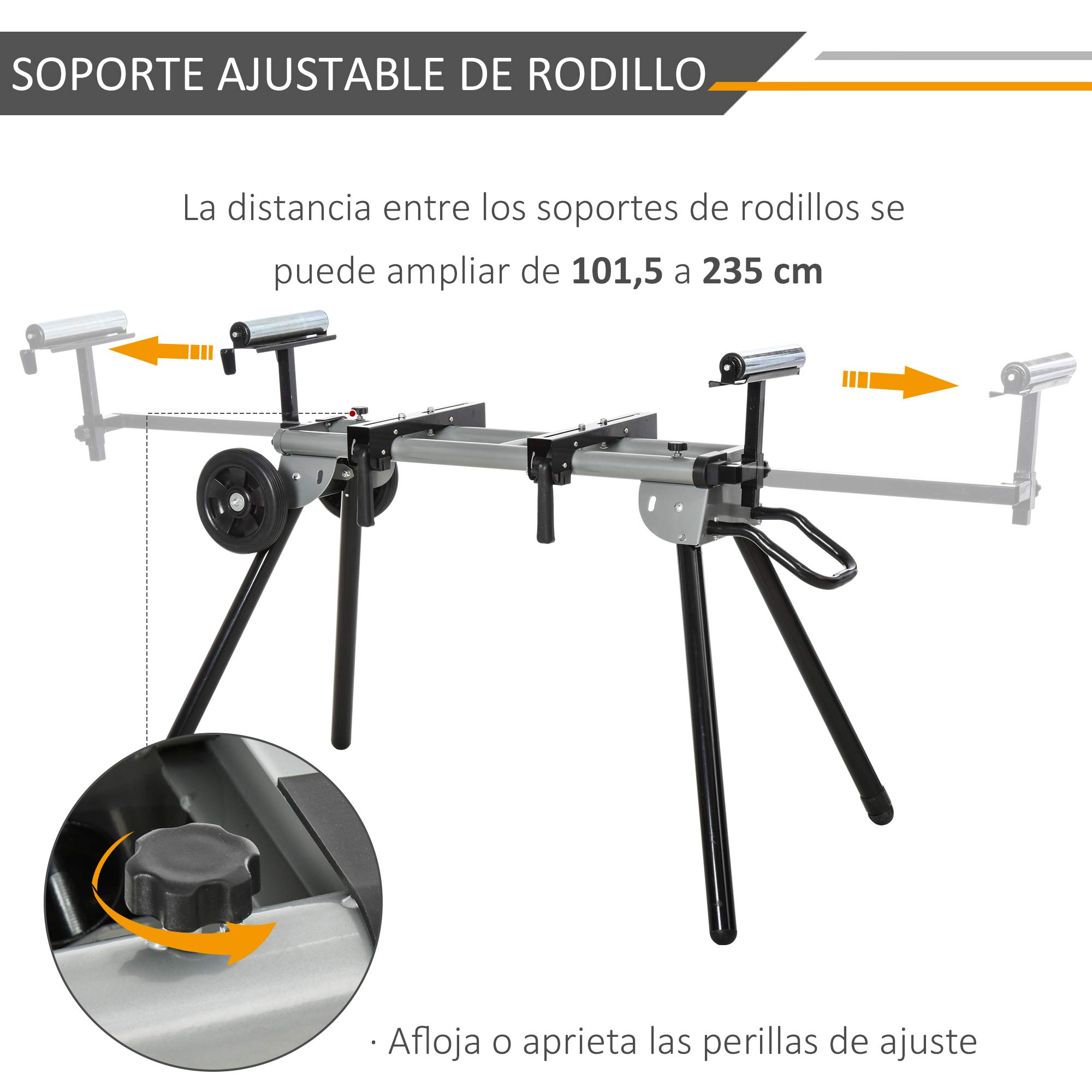 DURHAND Soporte Universal para Sierra Ingletadora Plegable con Distancia de Trabajo Ajustable Fácil de Transportar y Almacenar 123,5-245x73x96 cm Negro