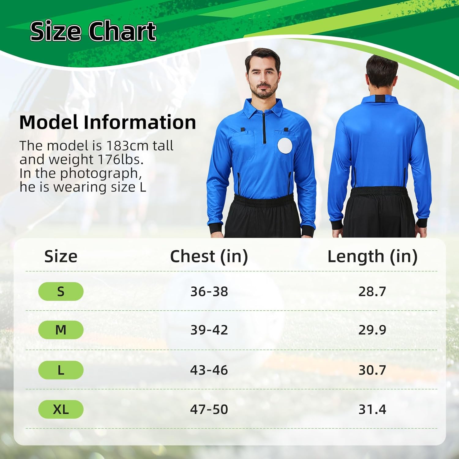 CUTIEHON Soccer Referee Jersey, Long Sleeve Official Pro Soccer Referee Shirt, Featuring a Badge Holder & Pockets - Image 5