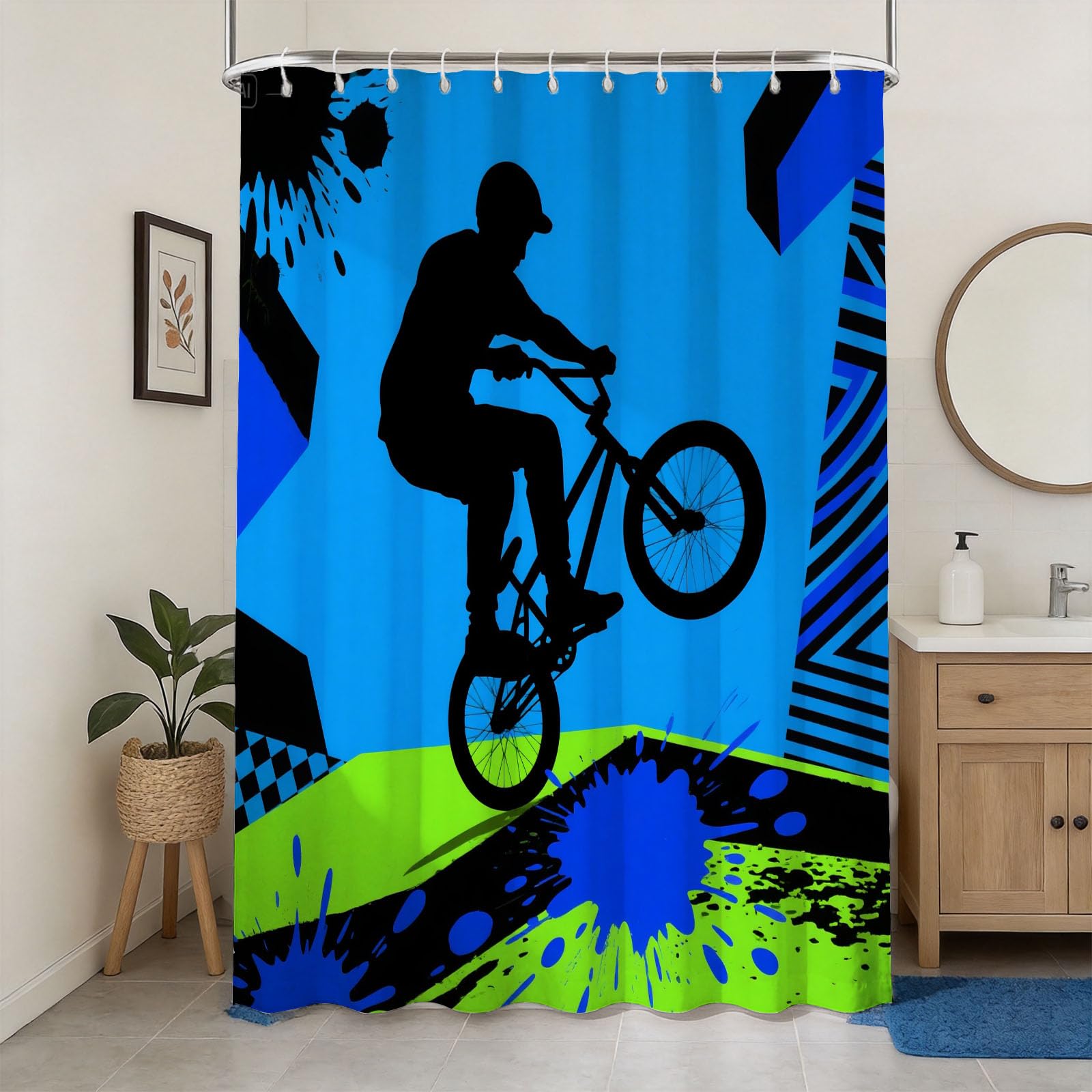 Rideau de douche 200x200 vélo extrême imperméable en tissu polyester pour salle de bain