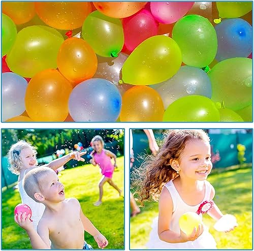 Miniatura 6 de Paquete de 700 globos de agua biodegradables de látex con bomba de agua de varios colores para juegos de lucha divertidos de verano con 2 boquillas
