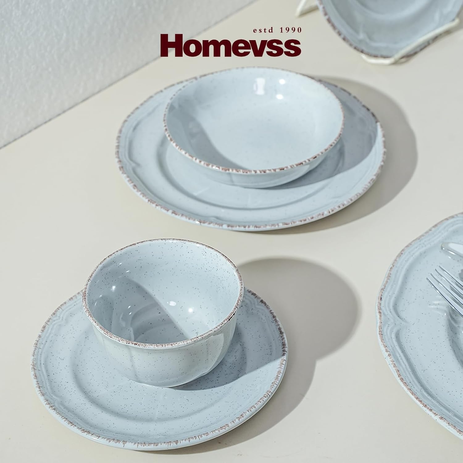 20pc Dinnerware Set, Plate and Bowl Set, Stoneware Dishes Set for 4, Microwave and Dishwahser Safe, Scratch Resistant, French Countryside Speckled Antique Grey - Image 4