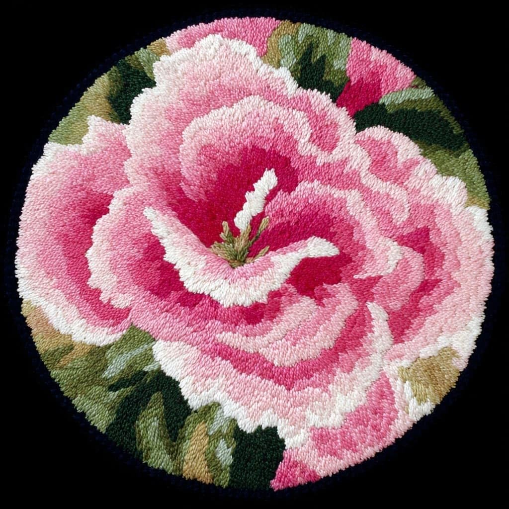 Ambattery Latch Hook Rug Kits-E Round Shape Latch Hook Kits Rug,Peony Flowers