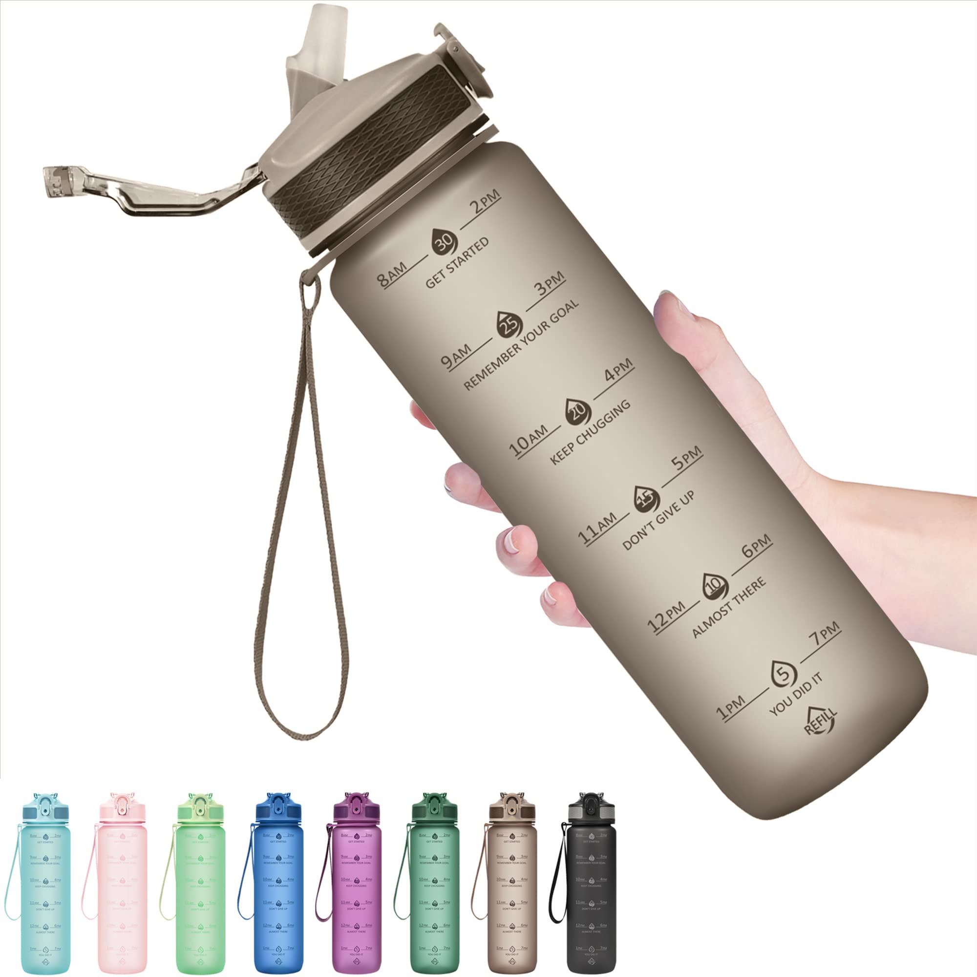 Photo 1 of ***STOCK PHOTO FOR REFERENCE ONLY*** Hyeta Plastic Water Bottle With Straw & Time Marker, 32oz Leakproof Jug