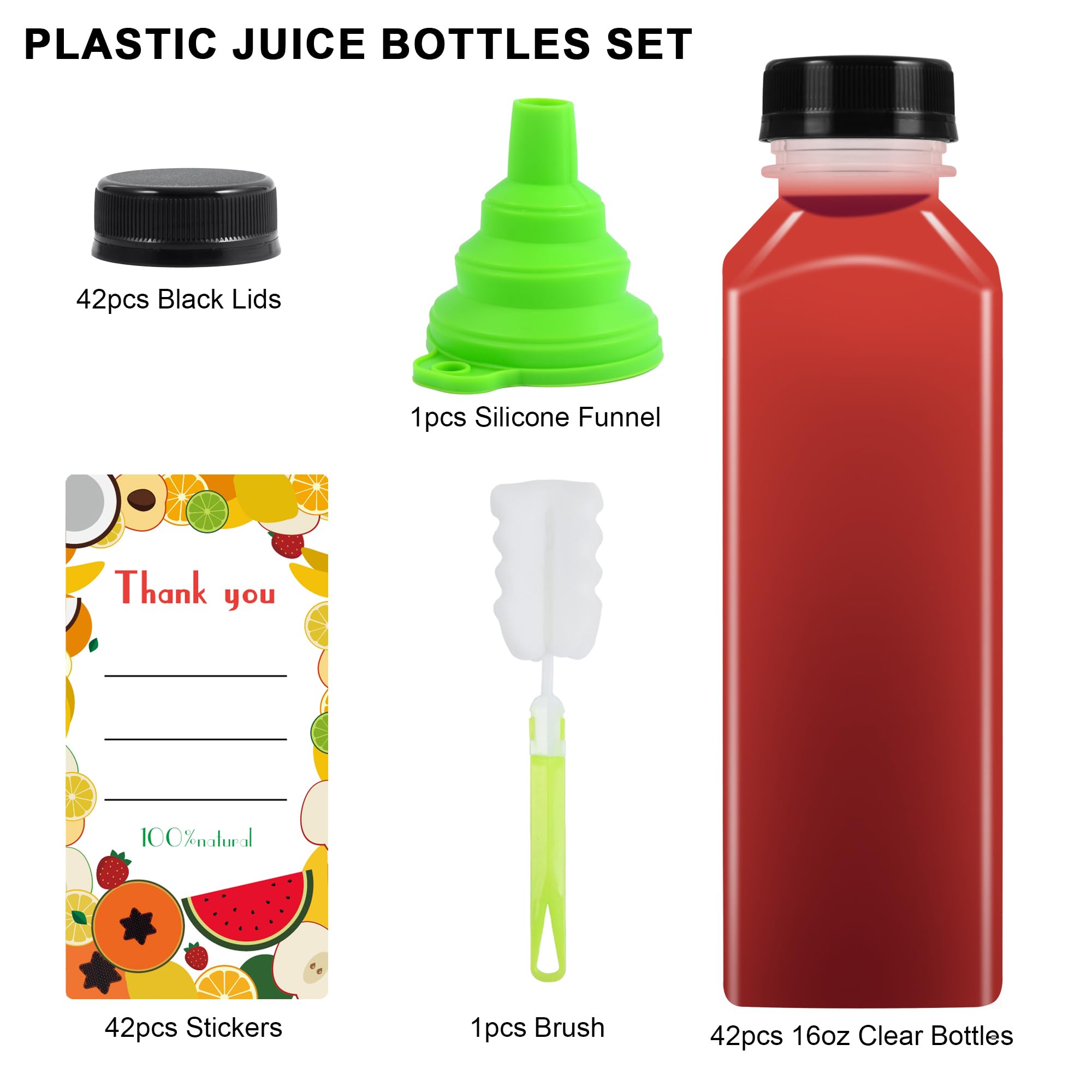36pcs 16 oz Plastic bottles with lids,Juice bottles with caps, Reusable Clear Bulk Beverage Containers for Juice, Milk and Other Beverages